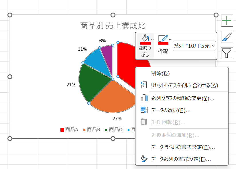 円グラフの各ピースの色を変更する